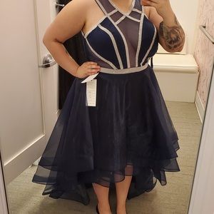 Hi-Low Navy Blue Formal Dress